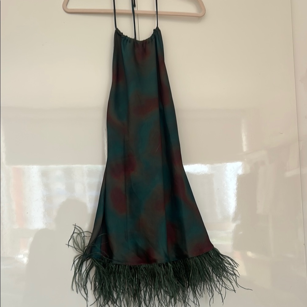 Green Feather-Trimmed Dress from WeWoreWhat